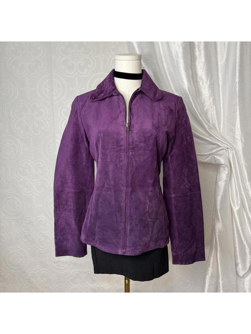 Vintage Charter Club Genuine Suede Leather Purple Jacket Womens Medium Zip Up